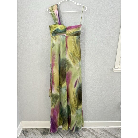 TERI JON Rickie Freeman 100% Silk Long Layered Asymmetric One Shoulder Dress 6 - Picture 2 of 15